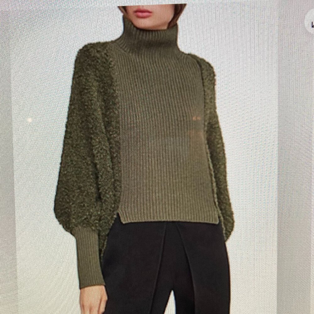 BCBGMaxAzria Green Mock Neck Sweater Batwing Women Size Small